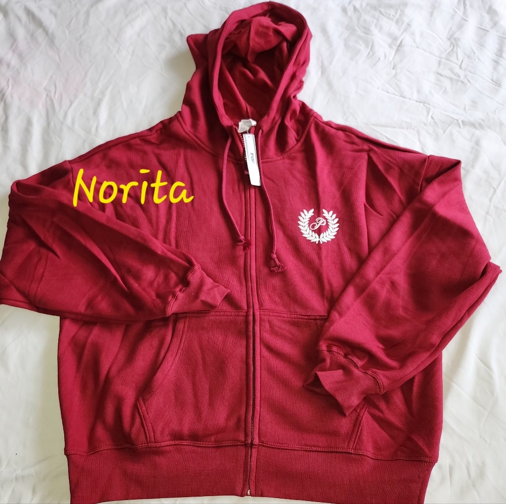 Victoria's Secret PINK Red Zip-Up Hoodie size Medium NWT - Picture 3 of 10